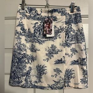 Elegant Blue and Cream Printed Toile Skirt | NWT | Size XS